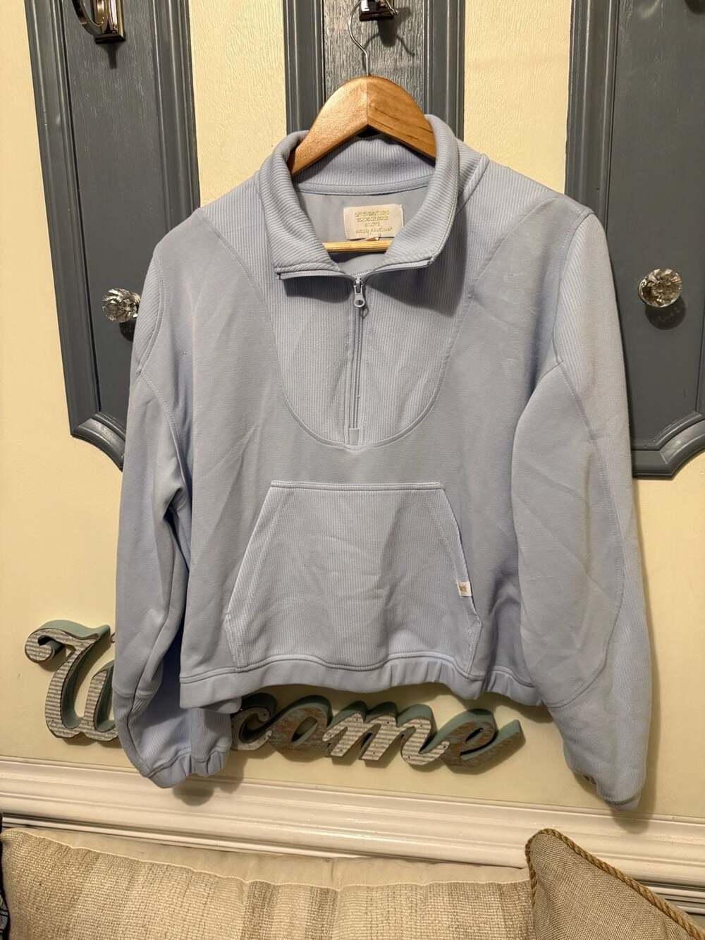 Simply Southern Pullover Size L Light Blue Quarter Zip Cropped Sweatshirt